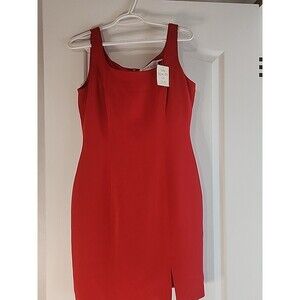 Hugo Buscati 100% Silk Red Square Neck Sleeveless Mini Dress Size 8